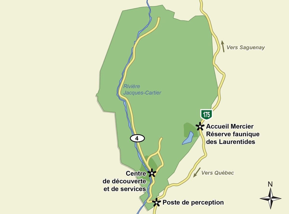 Kaart van jacques cartier nationale park spoor