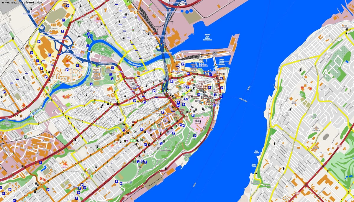 Kaart van Québec-Stad en omgeving
