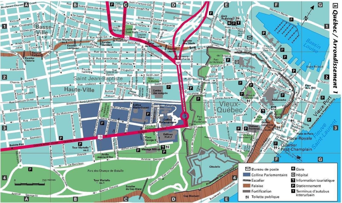 Plattegrond van de stad van Quebec City