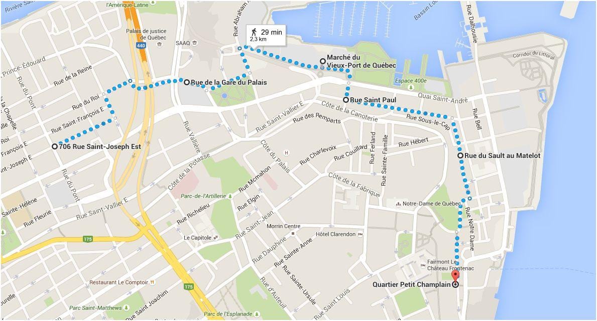 Kaart van Quebec City lager stad