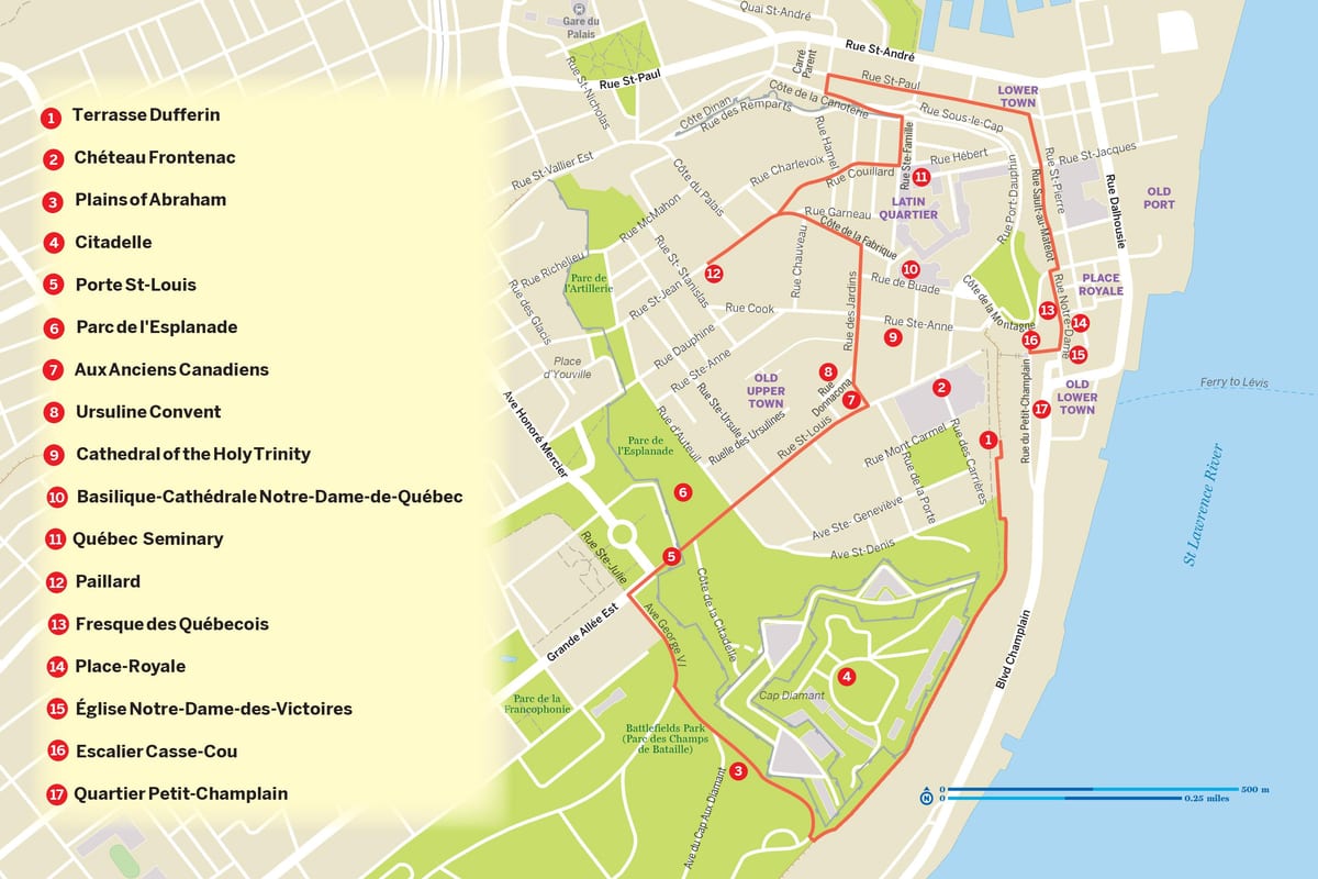 Kaart van Quebec City hop-on-hop-off