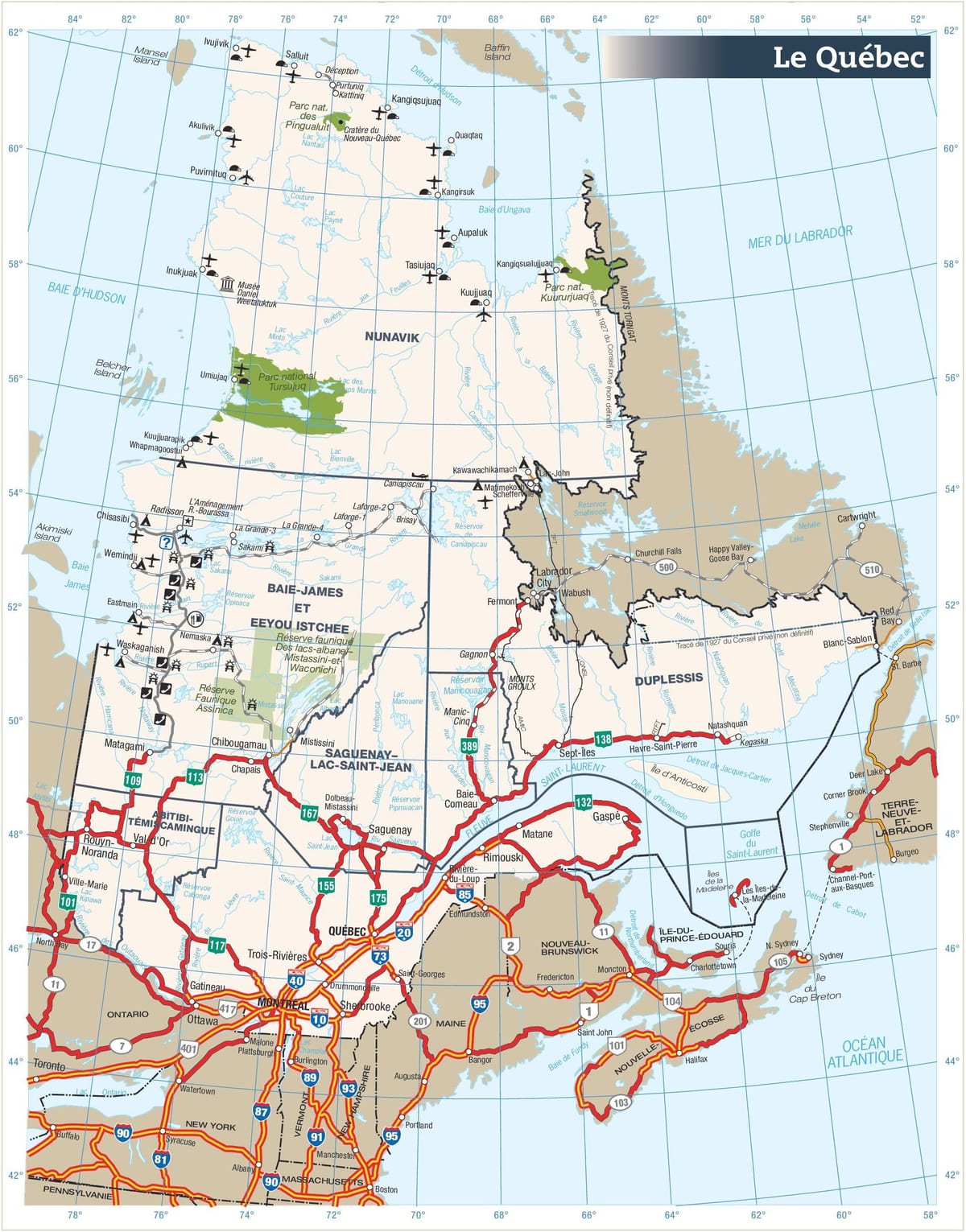 Kaart van de weg Québec, canada
